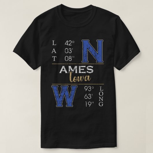 Ames iowa Latitude und Länge T-Shirt (Design vorne)