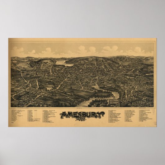 Amesbury Massachusetts 1890 Antike Panoramakarte Poster (Vorne)