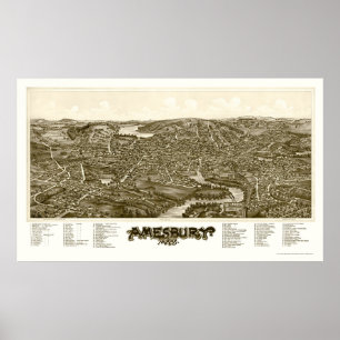 Amesbury, panoramische Karte MAs - 1890 Poster