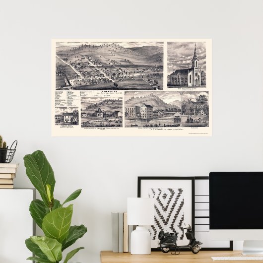 Amesville, OH Panoramakarte - 1875 Poster (Heimbüro)