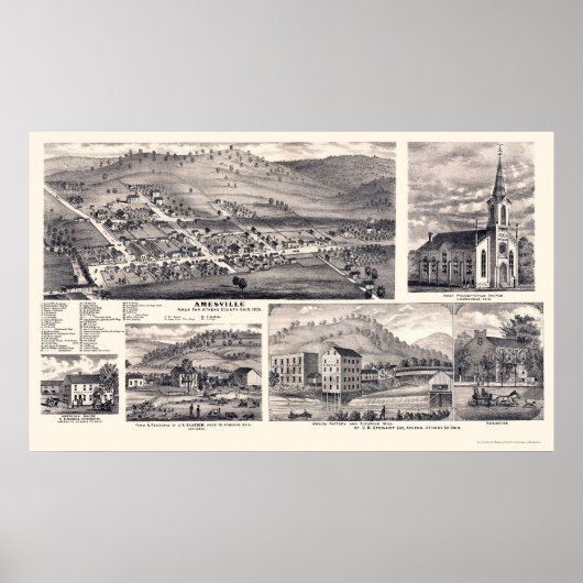 Amesville, OH Panoramakarte - 1875 Poster (Vorne)