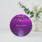 AMETHIST DAMASK GEM STONE MONOGRAMM lila Einladung (Stehend Vorderseite)