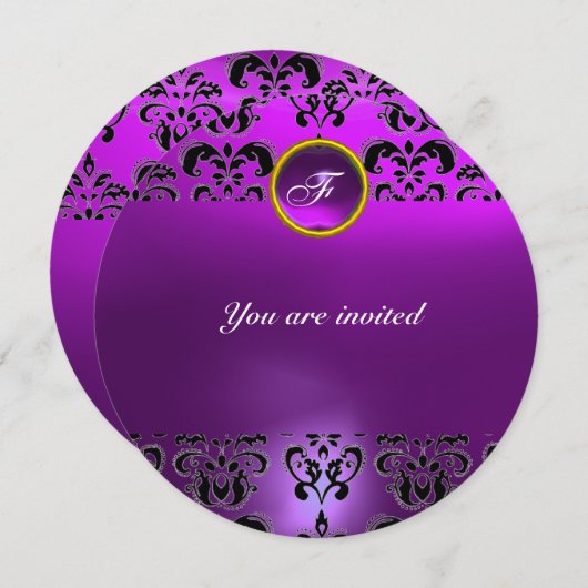 AMETHIST DAMASK GEM STONE MONOGRAMM lila Einladung (Vorne/Hinten)