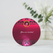 AMETHIST DAMASK GEM STONE MONOGRAMM schwarz rosa Einladung (Stehend Vorderseite)
