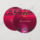 AMETHIST DAMASK GEM STONE MONOGRAMM schwarz rosa Einladung (Vorne/Hinten)