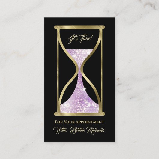 Amethist Lila Glitzer Hourglass Hair and Makeup Terminkarte (Vorderseite)