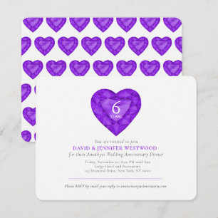 Amethyst 6. Hochzeit lila Edelstein Herz Aquarell Einladung
