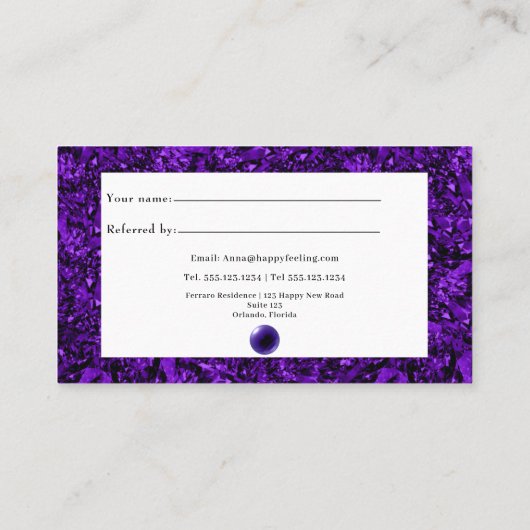 Amethyst & Amethyst Crystal Ball Psychisches Mediu Empfehlungskarte (Rückseite)