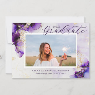 Amethyst and Gold Glam 2 Photo Graduation Cards Einladung
