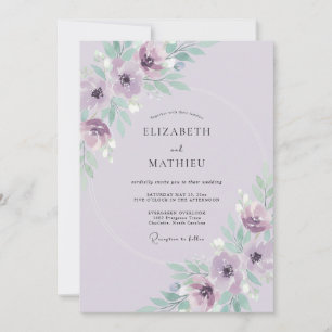 Amethyst-Anemonen-Blüten-Hochzeit Einladung