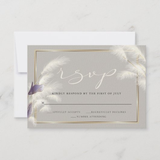 Amethyst Anthurium Pampas Grass RSVP Karte (Vorderseite)