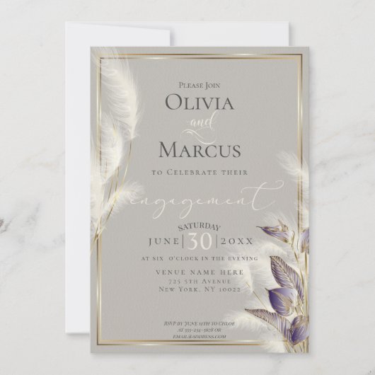 Amethyst Anthurium und Feathery Pampas Grass Einladung (Vorderseite)