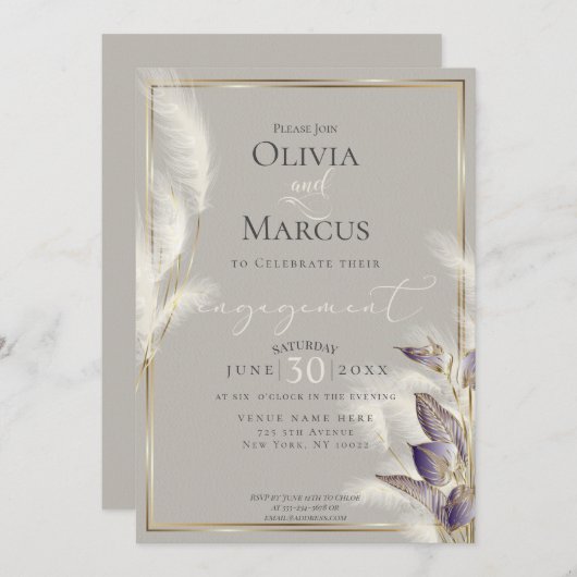 Amethyst Anthurium und Feathery Pampas Grass Einladung (Vorne/Hinten)