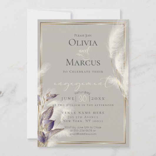 Amethyst Anthurium und Feathery Pampas Grass Einladung (Vorderseite)