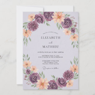 Amethyst Aprikosen-Ranunculus-Eukalyptus-Hochzeit Einladung