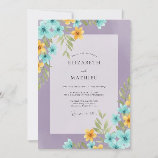 Amethyst-Aqua-Wildflower-Hochzeit Einladung (Vorderseite)