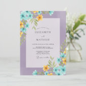 Amethyst-Aqua-Wildflower-Hochzeit Einladung (Stehend Vorderseite)