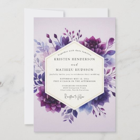 Amethyst Aquarelle Bloom Hochzeit Einladung (Vorderseite)