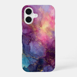 Amethyst Aurora – Luminous Purple & Gold Marble iPhone 16 Hülle