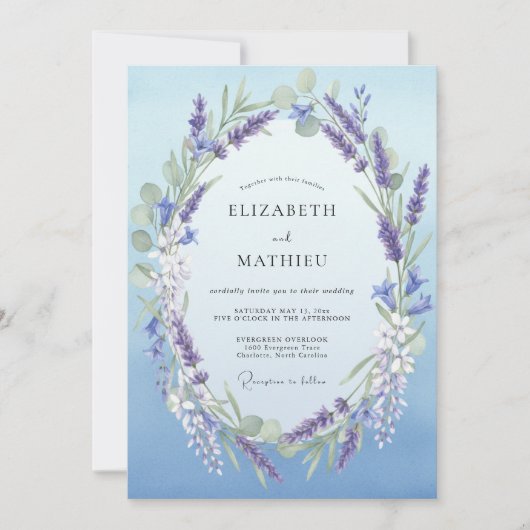Amethyst Azur Kranz Hochzeit Einladung (Vorderseite)
