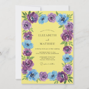 Amethyst Azurblaue Wasserfarben-Hochzeit Einladung
