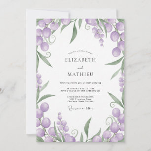 Amethyst-Beeren-Laub-Hochzeit Einladung