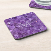 Amethyst Birthstone Monogram Personalisiert Name Getränkeuntersetzer (Linke Seite)