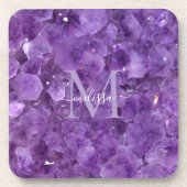 Amethyst Birthstone Monogram Personalisiert Name Getränkeuntersetzer (Vorderseite)