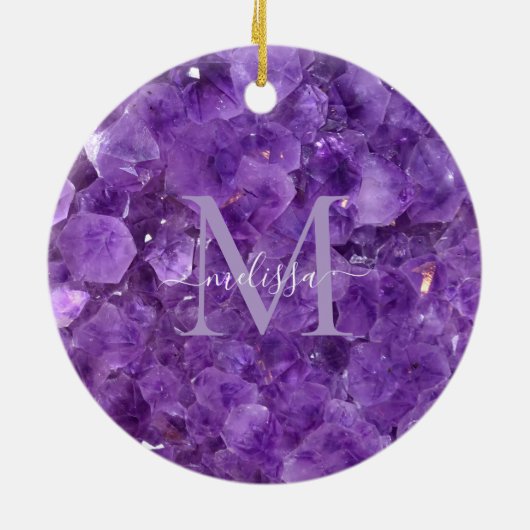 Amethyst Birthstone Monogram Personalisiert Name Keramik Ornament (Hinten)