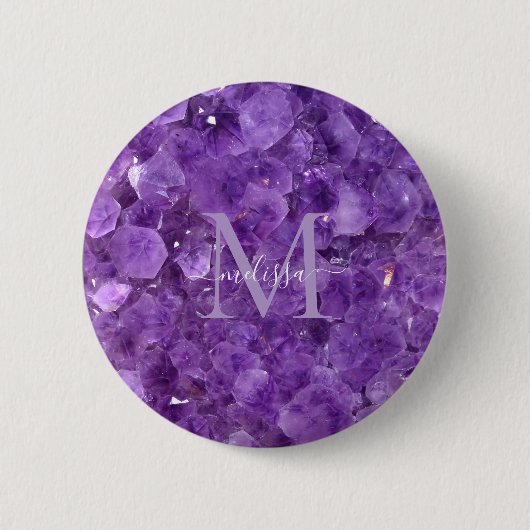 Amethyst Birthstone Monogram Personalized Name Button (Vorderseite)