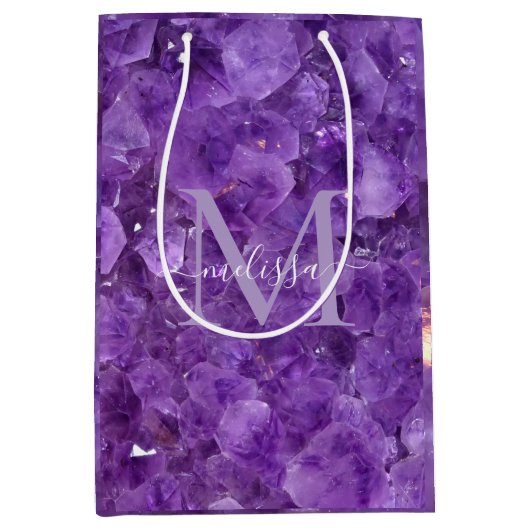 Amethyst Birthstone Monogram Personalized Name Mittlere Geschenktüte (Vorderseite)