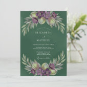Amethyst-Blatt-Oliv-Hochzeit Einladung (Stehend Vorderseite)