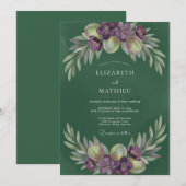 Amethyst-Blatt-Oliv-Hochzeit Einladung (Vorne/Hinten)