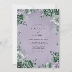 Amethyst-Blattwerk Elegante Eukalyptus-Hochzeit Einladung