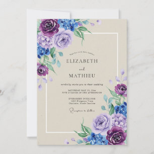 Amethyst Blaue Hortensien Eukalyptus Hochzeit Einladung