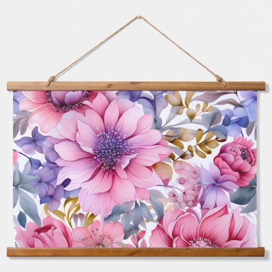 Amethyst Bloom Rhapsody Botanical Wandteppich Mit Holzrahmen (Vorne)