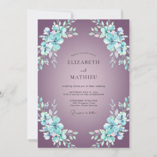 Amethyst-Blumenwirbel-Hochzeit Einladung