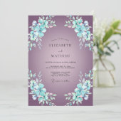 Amethyst-Blumenwirbel-Hochzeit Einladung (Stehend Vorderseite)