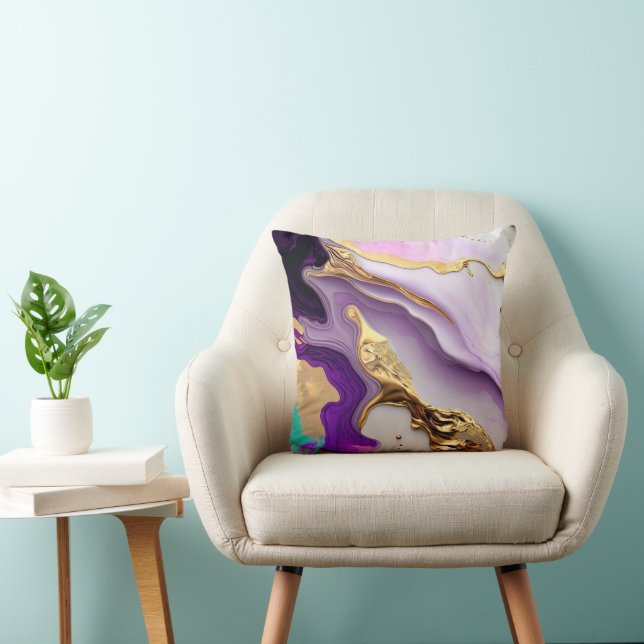 Amethyst & Blush Marmor mit flüssigem Gold Kissen (Stuhl )
