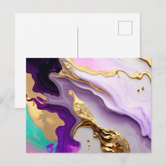 Amethyst & Blush Marmor mit flüssigem Gold Postkarte (Vorne/Hinten)