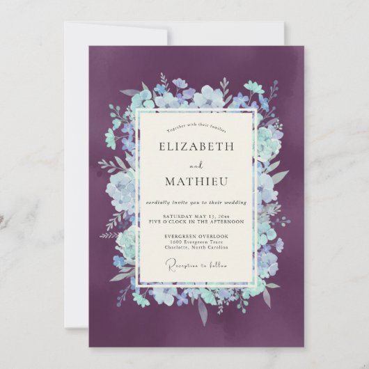 Amethyst-Blütenhochzeit Einladung (Vorderseite)