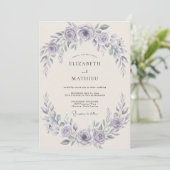 Amethyst-Botanik-Kranz-Hochzeit Einladung (Stehend Vorderseite)
