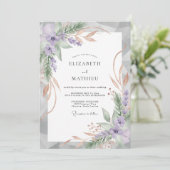 Amethyst Champagner Blatt Hochzeit Einladung (Stehend Vorderseite)