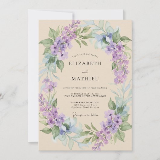 Amethyst Champagner Kranz Hochzeit Einladung (Vorderseite)