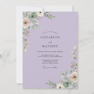 Amethyst Champagner Laub Eukalyptus Hochzeit Einladung