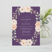 Amethyst Champagner Ranunculus Eukalyptus Hochzeit Einladung (Stehend Vorderseite)