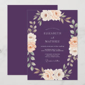 Amethyst Champagner Ranunculus Eukalyptus Hochzeit Einladung (Vorne/Hinten)