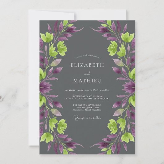 Amethyst Chartreuse Weinlese-Hochzeit Einladung (Vorderseite)