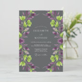 Amethyst Chartreuse Weinlese-Hochzeit Einladung (Stehend Vorderseite)
