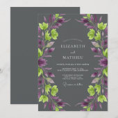 Amethyst Chartreuse Weinlese-Hochzeit Einladung (Vorne/Hinten)